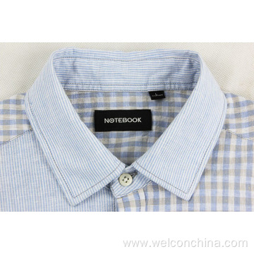 Checkered Striped Patchwork Short Sleeved Men Shirt